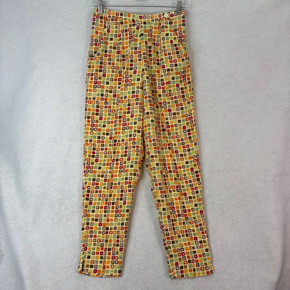 Vtg 90s Silk Club Collection Geometric Print Silk Trousers Sz 2p/4p Retro Funk